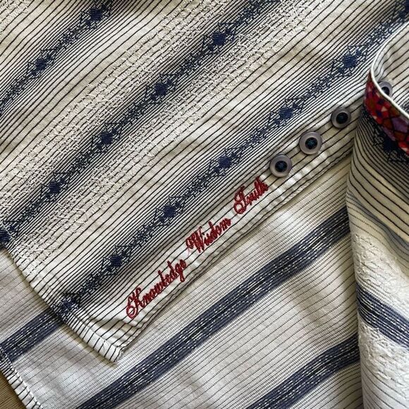 Robert Graham Mens Large Blue White Multi Stripe Long Sleeve Shirt Cotton EUC - Picture 4 of 6
